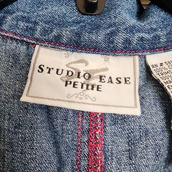 Vintage Studio Ease Petite Denim Dress Floral Embroidered 10P Cottagecore Y2K - Picture 12 of 16